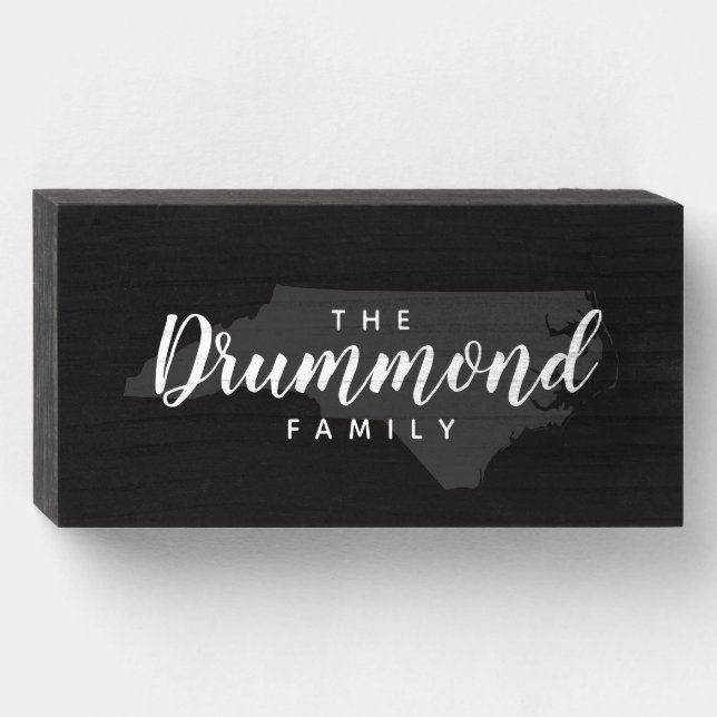 North Carolina Family Monogram State Map Wooden Box Sign (Front Horizontal)
