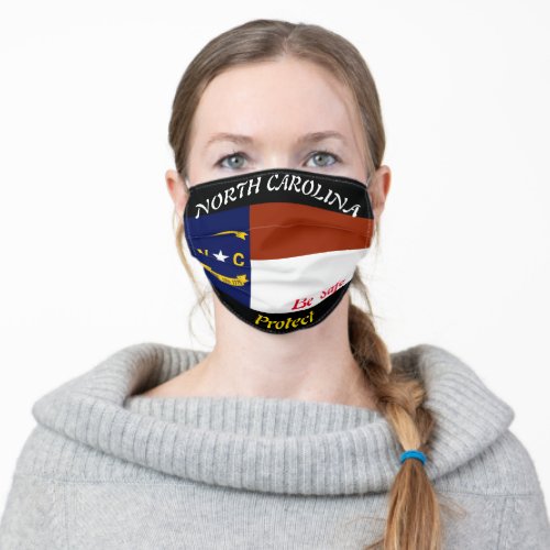 North Carolina Flag on Black Adult Cloth Face Mask