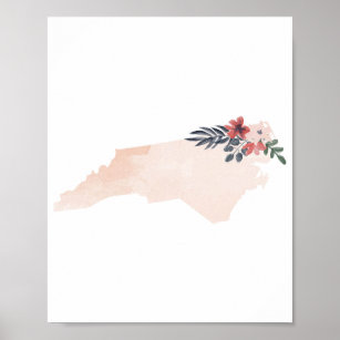 North Carolina Floral Watercolor State Poster