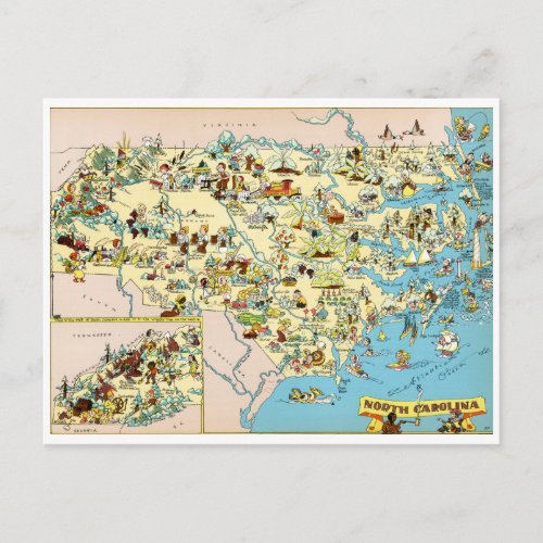 North Carolina Funny Vintage Map Postcard