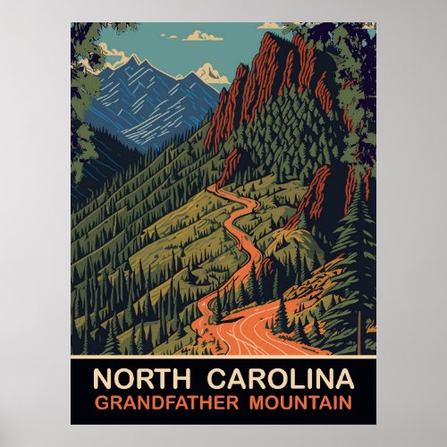 North Carolina Grandfather mountain Travel Poster