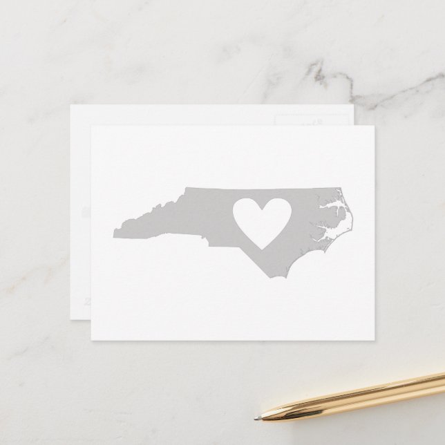 North Carolina Gray State Map Shape with Heart Postcard (Front/Back In Situ)