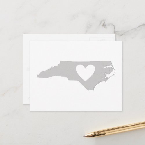North Carolina Gray State Map Shape with Heart Postcard