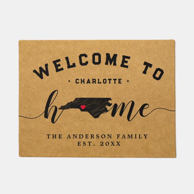 North Carolina Home State Map USA Minimal Welcome Doormat (Front)