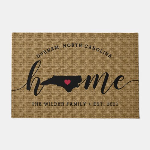 North Carolina Home State Personalized Doormat