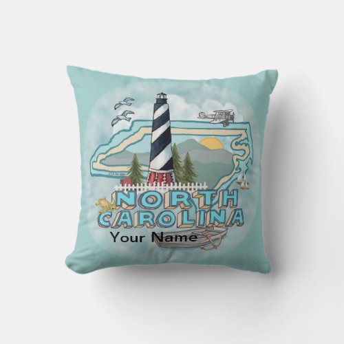 North Carolina Lighthouse Throw Pillow