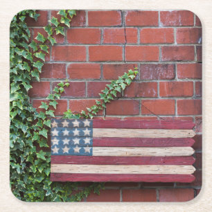 North Carolina, Linville, wooden US flag Square Paper Coaster