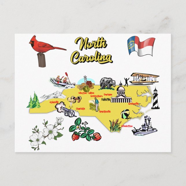 North Carolina Map Illustration Postcard (Front)