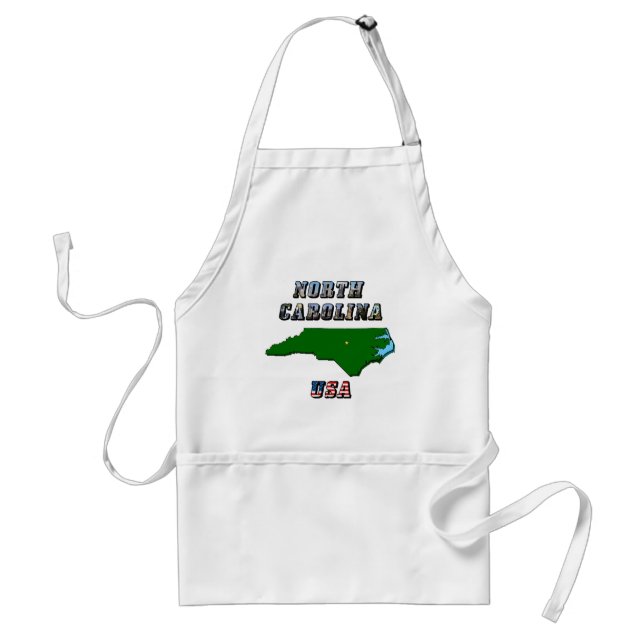 North Carolina Map Outline, Photo & US Flag Text  Adult Apron (Front)