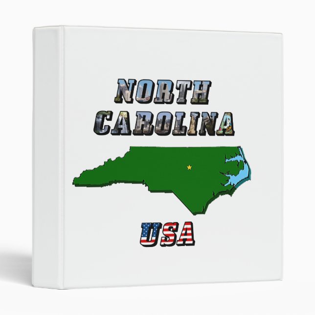 North Carolina Map Outline, Photo & US Flag Text  Binder (Front/Spine)