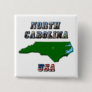 North Carolina Map Outline, Photo & US Flag Text  Button