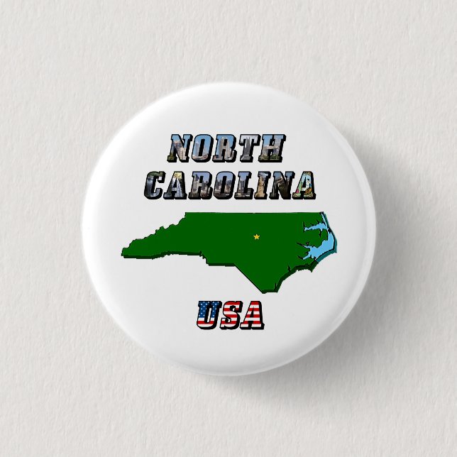 North Carolina Map Outline, Photo & US Flag Text  Button (Front)