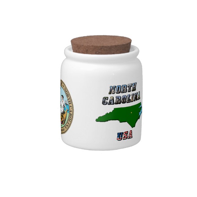 North Carolina Map Outline, Photo & US Flag Text  Candy Jar (Right)