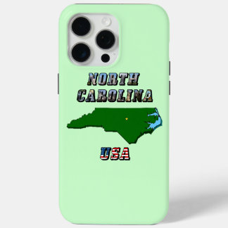 North Carolina Map Outline, Photo & US Flag Text iPhone 15 Pro Max Case