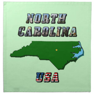 North Carolina Map Outline, Photo & US Flag Text  Cloth Napkin