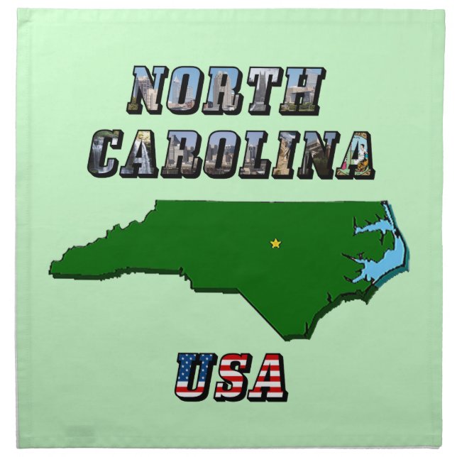North Carolina Map Outline, Photo & US Flag Text  Cloth Napkin (Front)