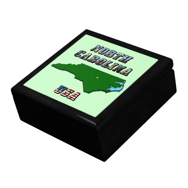 North Carolina Map Outline, Photo & US Flag Text  Gift Box (Side)