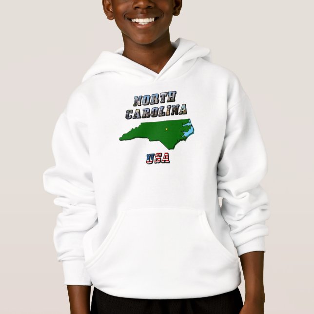North Carolina Map Outline, Photo & US Flag Text  Hoodie (Front)