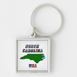 North Carolina Map Outline, Photo & US Flag Text Keychain