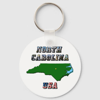 North Carolina Map Outline, Photo & US Flag Text Keychain