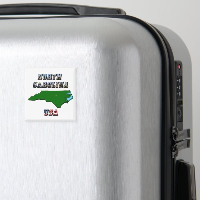 North Carolina Map Outline, Photo & US Flag Text  Magnet (In Situ (Luggage))