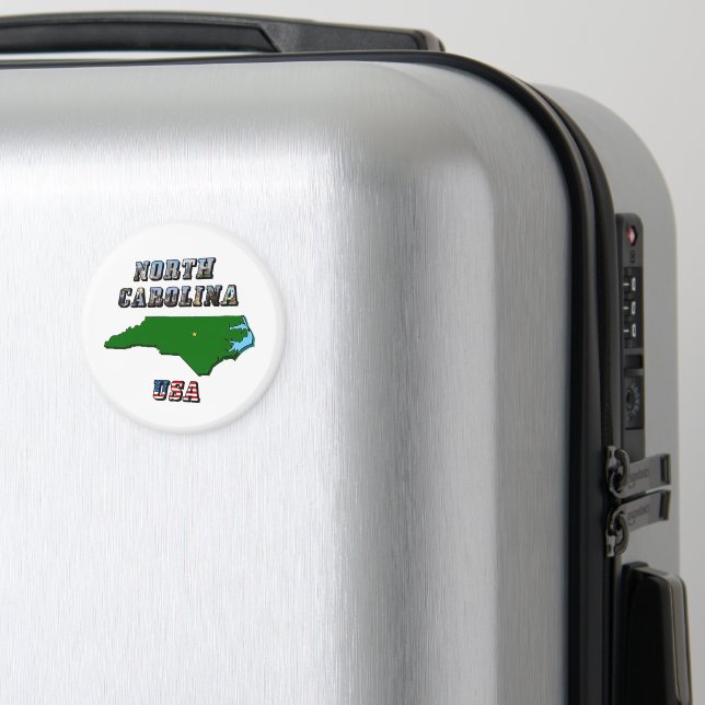 North Carolina Map Outline, Photo & US Flag Text  Magnet (In Situ (Luggage))