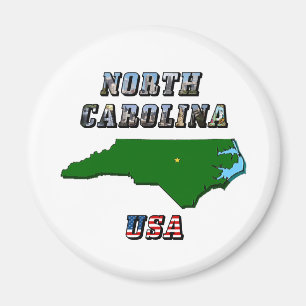 North Carolina Map Outline, Photo & US Flag Text Magnet