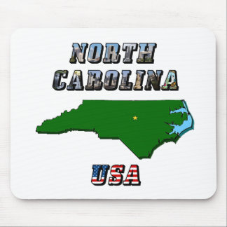 North Carolina Map Outline, Photo & US Flag Text Mouse Pad