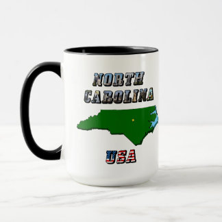 North Carolina Map Outline, Photo & US Flag Text  Mug