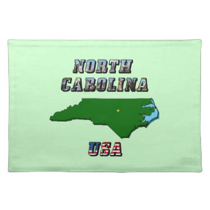 North Carolina Map Outline, Photo & US Flag Text Placemat