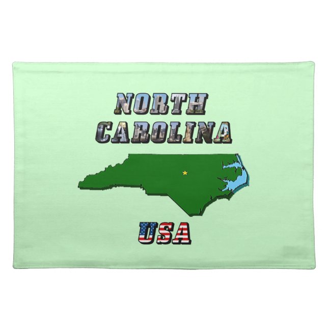 North Carolina Map Outline, Photo & US Flag Text  Placemat (Front)