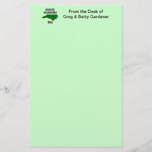 North Carolina Map Outline, Photo & US Flag Text Stationery