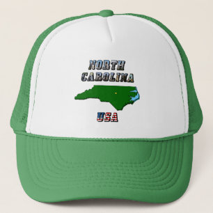 North Carolina Map Outline, Photo & US Flag Text Trucker Hat