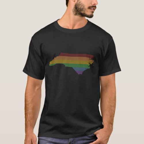 North Carolina Map Shaped Rainbow Pride Flag T_Shirt