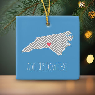North Carolina Map with Custom Heart and Name Ceramic Ornament