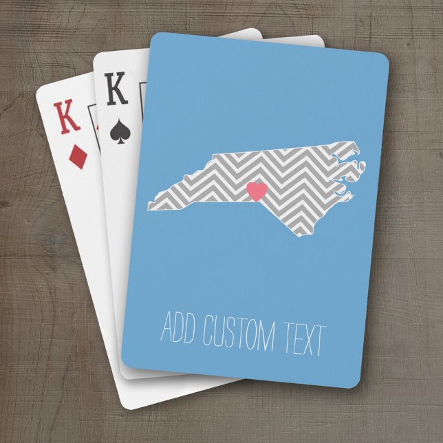 North Carolina Map with Custom Heart and Name Poker Cards (Personalized Playing Cards with a State Map, Movable Heart and Name)