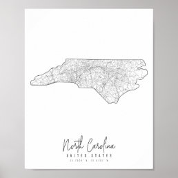 North Carolina Minimal Street Map Poster