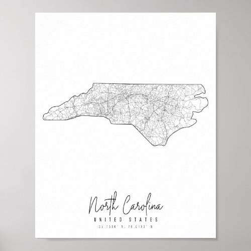 North Carolina Minimal Street Map Poster