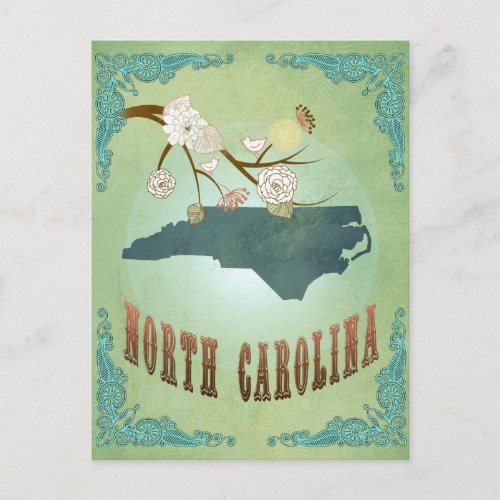 North Carolina Modern Vintage State Map â Green Postcard