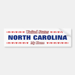 NORTH CAROLINA - My Home - United States; Hearts Bumper Sticker