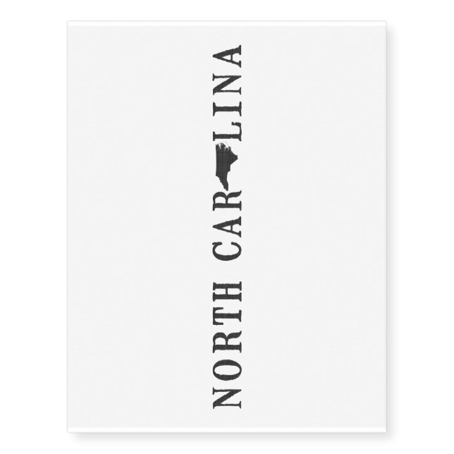 North Carolina Name with State Shaped Letter Temporary Tattoos (Front)