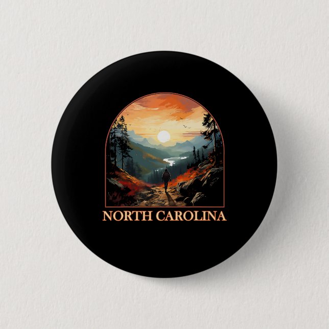 North Carolina Nc Hiking Mountain State Pride  Button (Front)