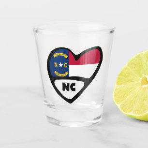 North Carolina, NC State Flag In Heart Shot Glass