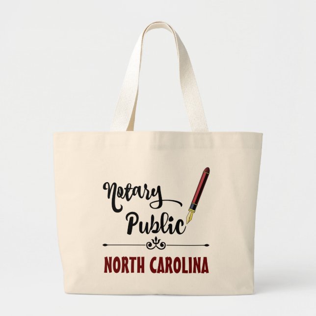 North Carolina Notary Public Ink Pen Large Tote Bag (Front)