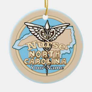 North Carolina Nurse Caduceus  Ceramic Ornament