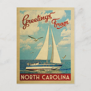 North Carolina Postcard Sailboat Vintage Travel