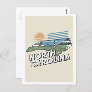 North Carolina Retro Travel Design Iconic US  Postcard