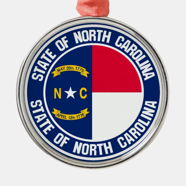 North Carolina Round Emblem Metal Ornament (Front)