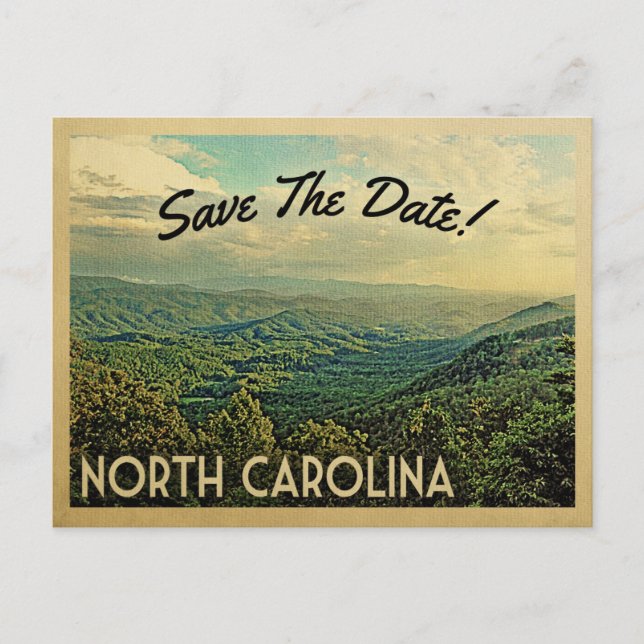 North Carolina Save The Date Vintage Mountains Announcement Postcard (Front)