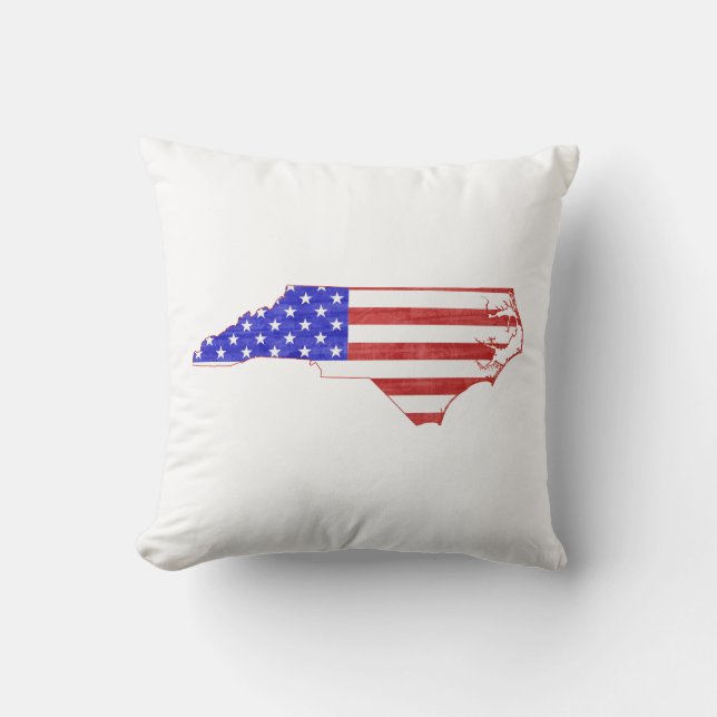 North Carolina Shaped American Flag Throw Pillow (Front)